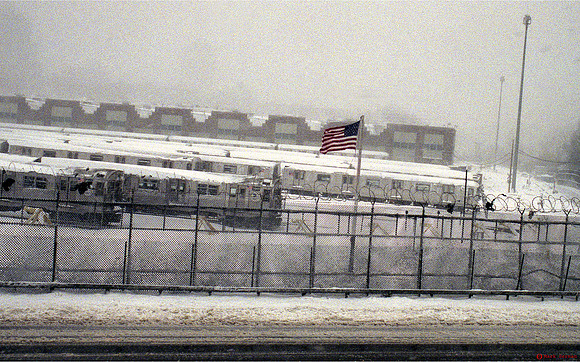 Flag Over the Train Yard